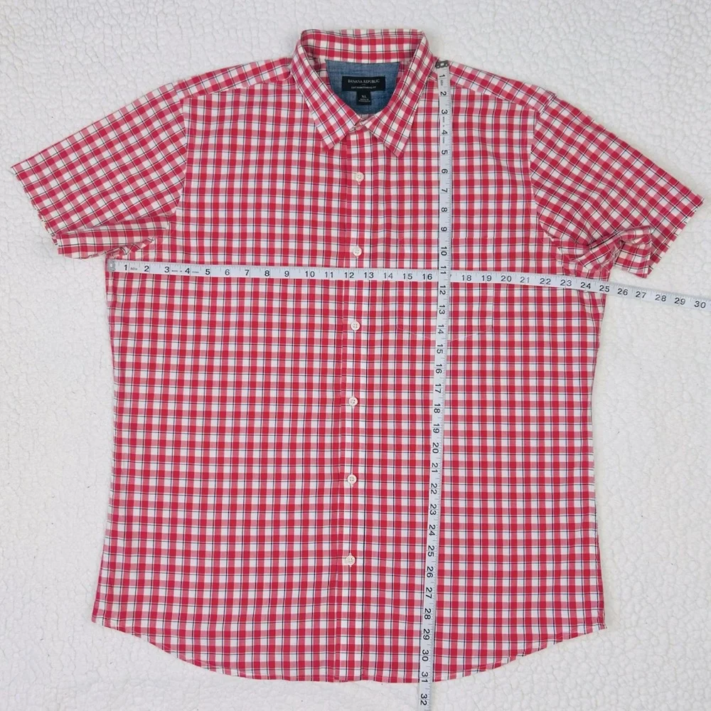 Banana Republic Soft Wash Standard Fit Shirt Men's XL Red White Plaid Pocket